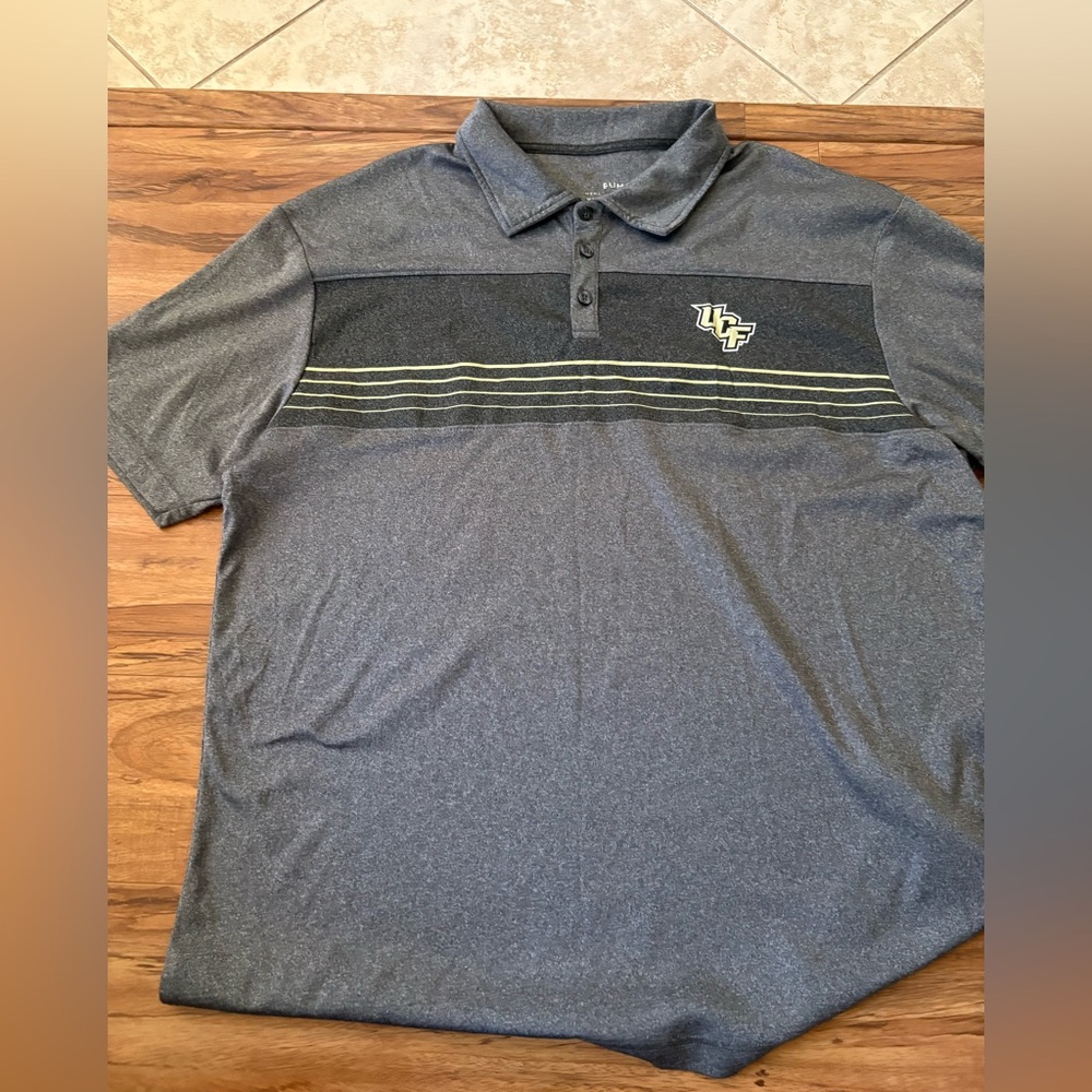 Men’s Dark Gray Polo with Striped Chest and UCF Patch
